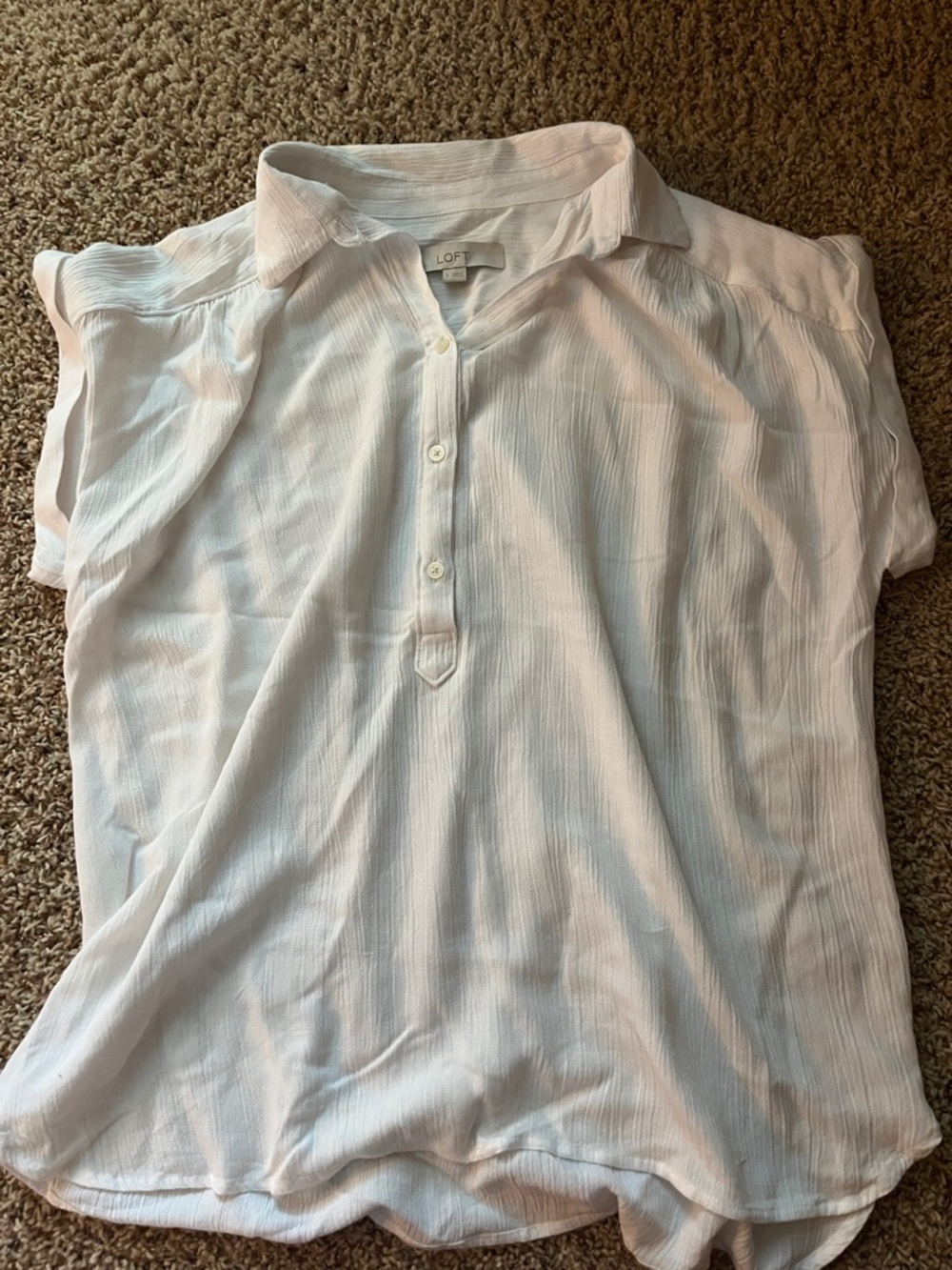 LOFT White Short-Sleeve Button Henley Blouse